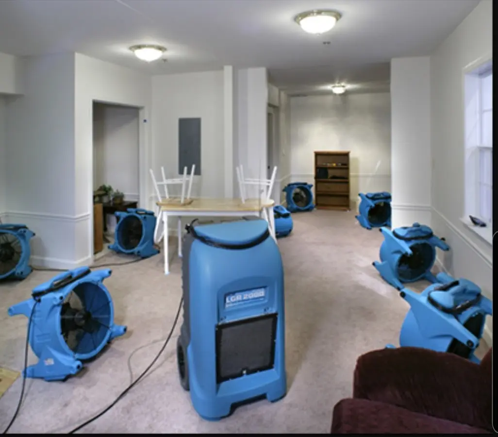 Air movers and dehumidifier setup for Water Damage Restoration in View Park-Windsor Hills